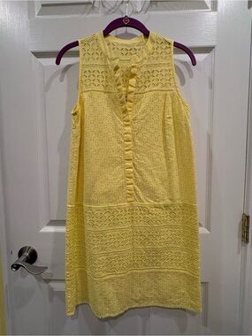 LOFT Yellow Eyelet Sleeveless Midi Dress